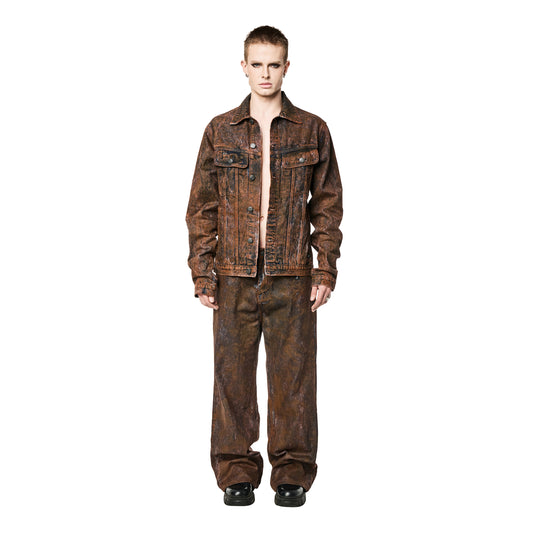 13Reign Brown Wash Coating Jeans