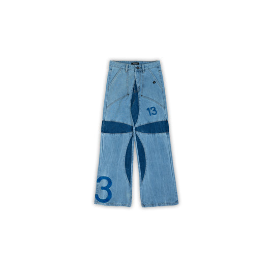 Bamboo Leaves Jeans Pant - Powder Blue